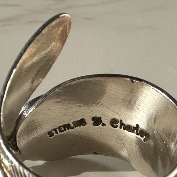 Native American Navajo Sterling Silver & Lapis Wrap Around Feather Ring Signed C - Picture 5 of 9